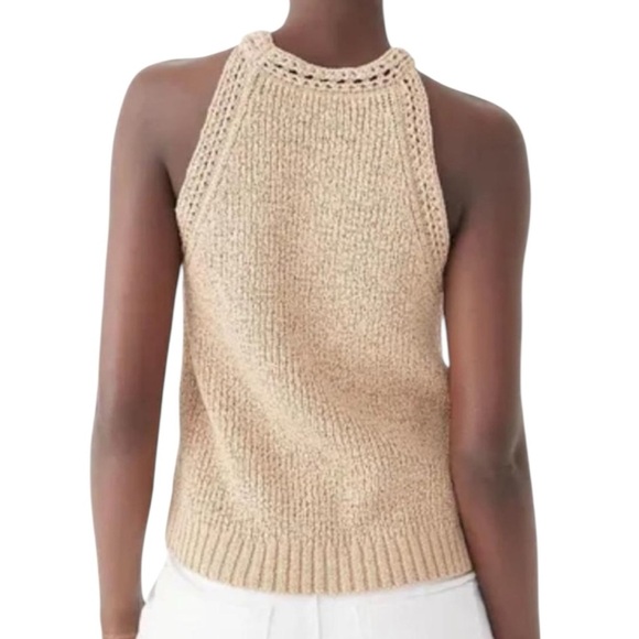 J.CREW High-Neck Textured Pointelle Sweater Tank Top | Cream Sleeveless Knit XS - Picture 3 of 8